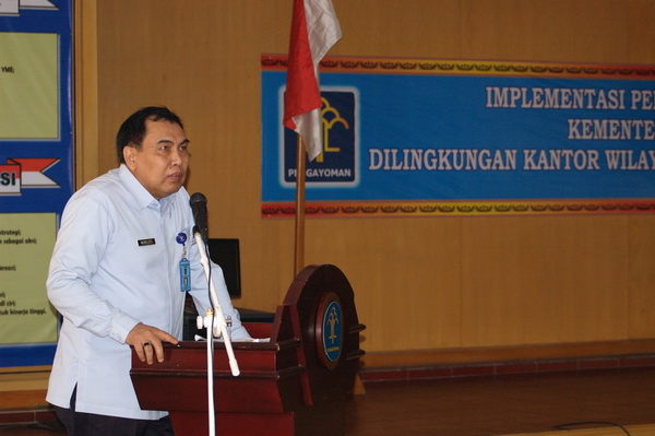 Kakanwil Kemenkumham Lampung Drs. Murdjito SH MH memberikan sambutan 